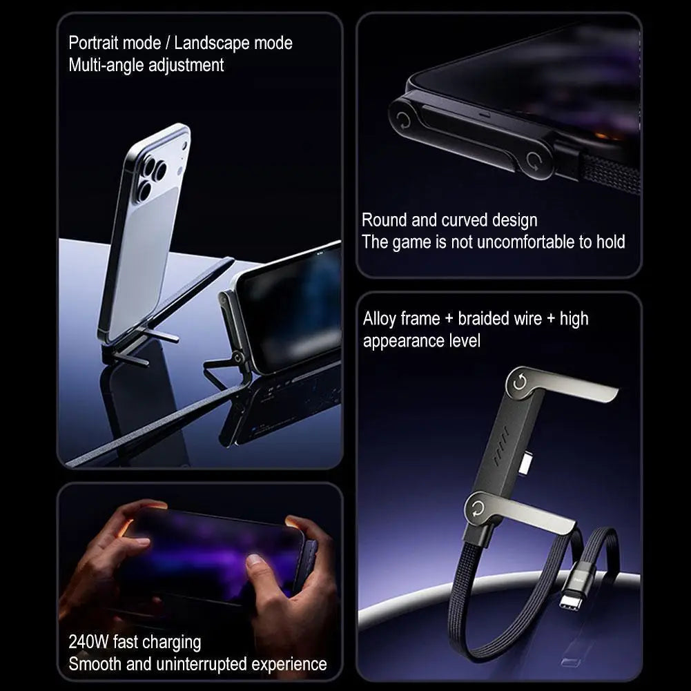 Sideways Phone Charger,Invisible Stand Charging Cable,Built In Phone Stand Charging Cord with Folding Phone Stand 2-in-1 Holder